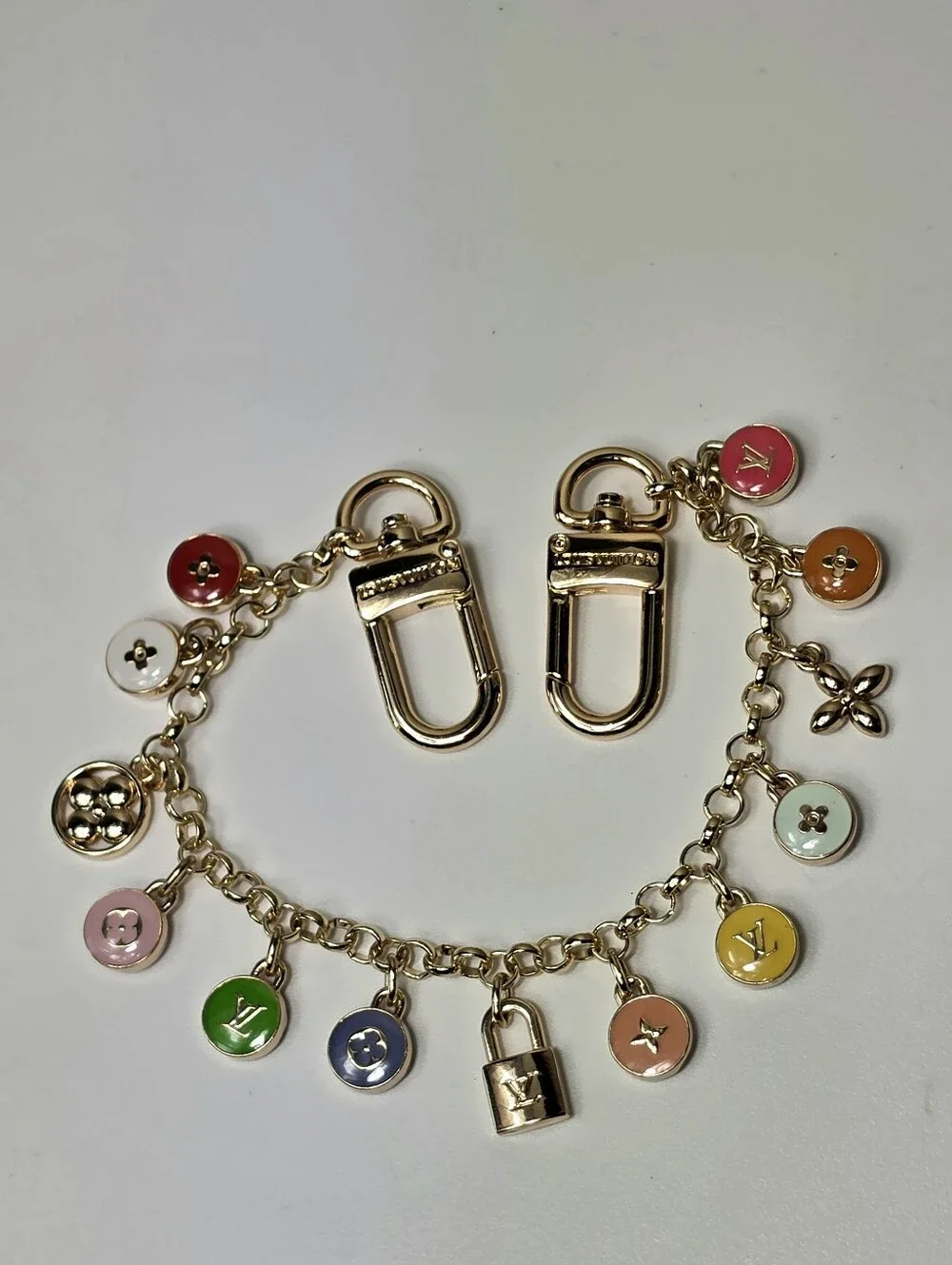 Louis Vuitton Women Gold Tone Multicolor Logo Chain Bag Charm